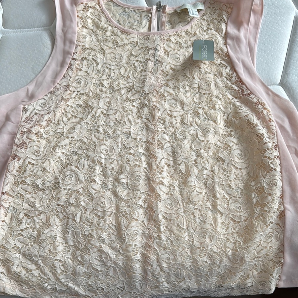 Forever 21 Pink and White Embellished Sleeveless Blouse